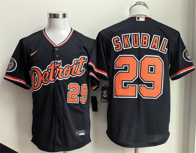 Men's Detroit Tigers #29 Tarik Skubal 2026 Navy Alternate Stitched Baseball Jersey Men's Detroit Tigers #29 Tarik Skubal 2026 Navy Alternate Stitched Baseball Jersey