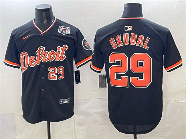 Men's Detroit Tigers #29 Tarik Skubal Navy 2026 Alternate USA 250' Patch Vapor Premier Limited Stitched Baseball Jersey Men's Detroit Tigers #29 Tarik Skubal Navy 2026 Alternate USA 250' Patch Vapor Premier Limited Stitched Baseball Jersey