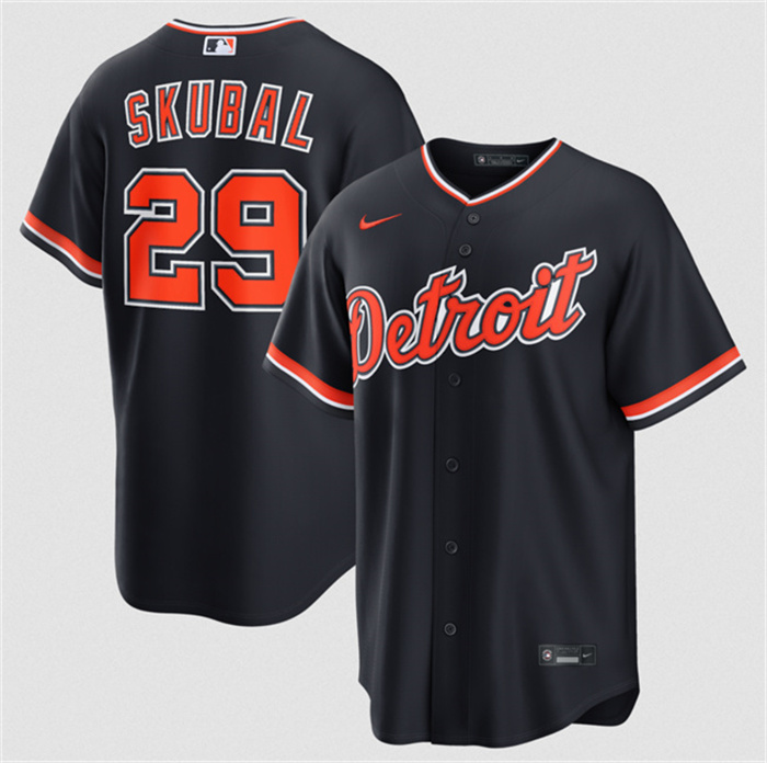 Men's Detroit Tigers #29 Tarik Skubal Navy Alternate Stitched Baseball Jersey Men's Detroit Tigers #29 Tarik Skubal Navy Alternate Stitched Baseball Jersey