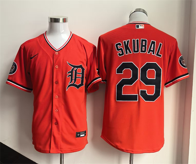 Men's Detroit Tigers #29 Tarik Skubal Orange 2026 Alternate Stitched Baseball Jersey Men's Detroit Tigers #29 Tarik Skubal Orange 2026 Alternate Stitched Baseball Jersey
