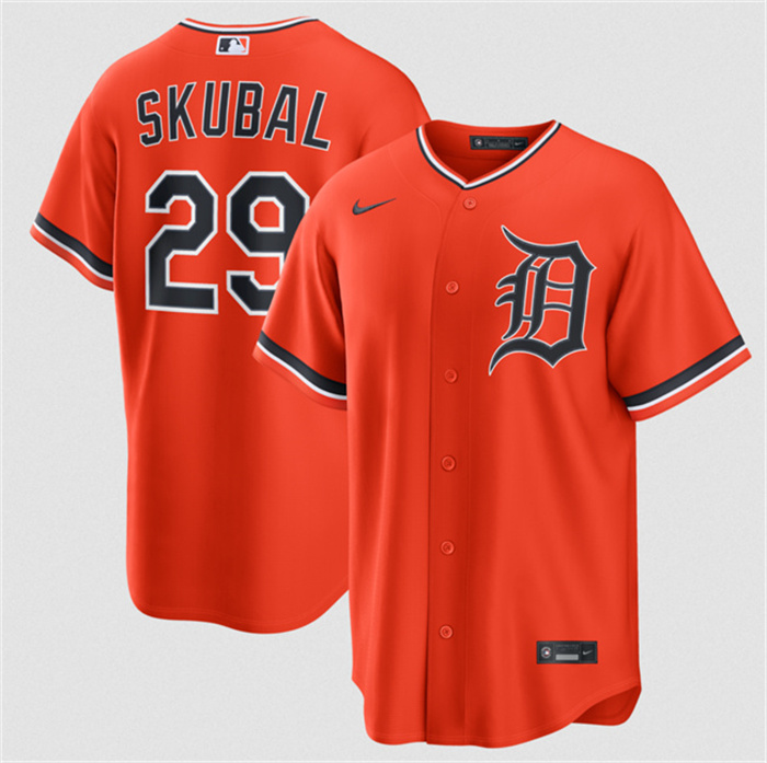 Men's Detroit Tigers #29 Tarik Skubal Orange Alternate Stitched Baseball Jersey Men's Detroit Tigers #29 Tarik Skubal Orange Alternate Stitched Baseball Jersey