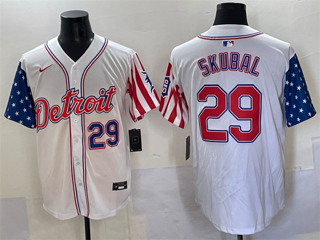 Men's Detroit Tigers #29 Tarik Skubal White 2025 Memorial Day Vapor Premier Limited Stitched Baseball Jersey Men's Detroit Tigers #29 Tarik Skubal White 2025 Memorial Day Vapor Premier Limited Stitched Baseball Jersey
