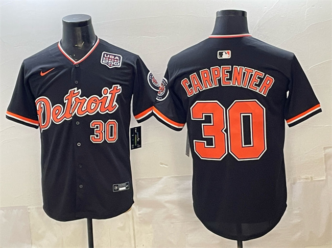 Men's Detroit Tigers #30 Kerry Carpenter Black 2026 Alternate USA 250' Patch Vapor Premier Limited Stitched Baseball Jersey Men's Detroit Tigers #30 Kerry Carpenter Black 2026 Alternate USA 250' Patch Vapor Premier Limited Stitched Baseball Jersey
