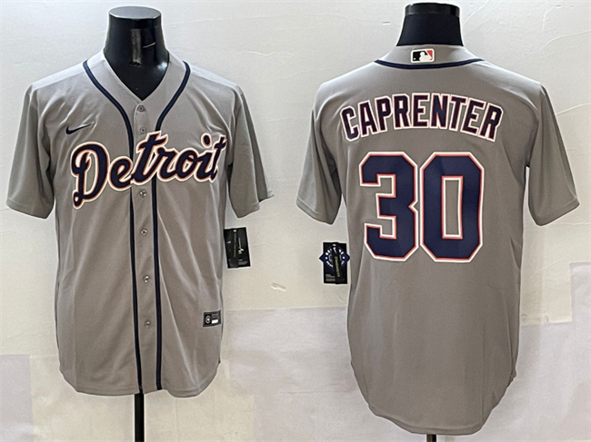 Men's Detroit Tigers #30 Kerry Carpenter Grey Cool Base Stitched Baseball Jersey Men's Detroit Tigers #30 Kerry Carpenter Grey Cool Base Stitched Baseball Jersey