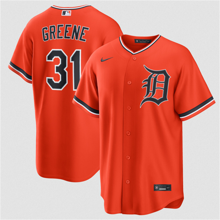 Men's Detroit Tigers #31 Riley Greene Orange Alternate Stitched Baseball Jersey Men's Detroit Tigers #31 Riley Greene Orange Alternate Stitched Baseball Jersey