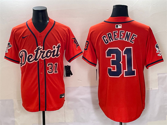 Men's Detroit Tigers #31 Riley Greene Orange With Patch Vapor Premier Limited Stitched Baseball Jersey Men's Detroit Tigers #31 Riley Greene Orange With Patch Vapor Premier Limited Stitched Baseball Jersey