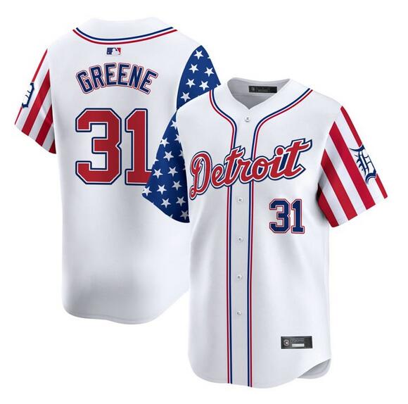 Men's Detroit Tigers #31 Riley Greene White 2025 Independence Day Vapor Premier Limited Stitched Baseball Jersey Men's Detroit Tigers #31 Riley Greene White 2025 Independence Day Vapor Premier Limited Stitched Baseball Jersey