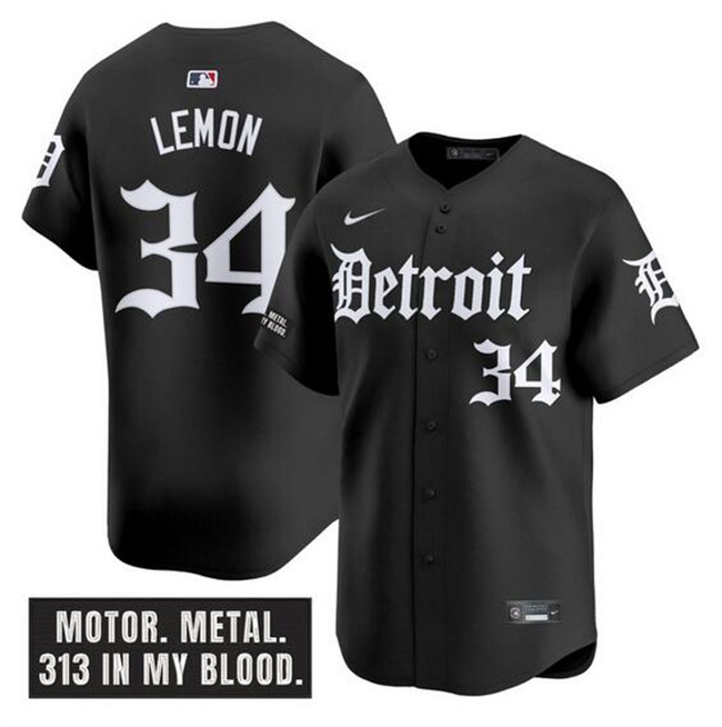 Men's Detroit Tigers #34 Chet Lemon Black 'Motor Gothic Edition' Vapor Premier Limited Stitched Baseball Jersey