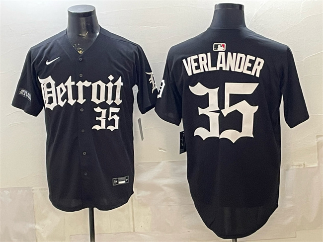 Men's Detroit Tigers #35 Justin Verlander Black 'Motor Gothic Edition' Vapor Premier Limited Stitched Baseball Jersey Men's Detroit Tigers #35 Justin Verlander Black 'Motor Gothic Edition' Vapor Premier Limited Stitched Baseball Jersey