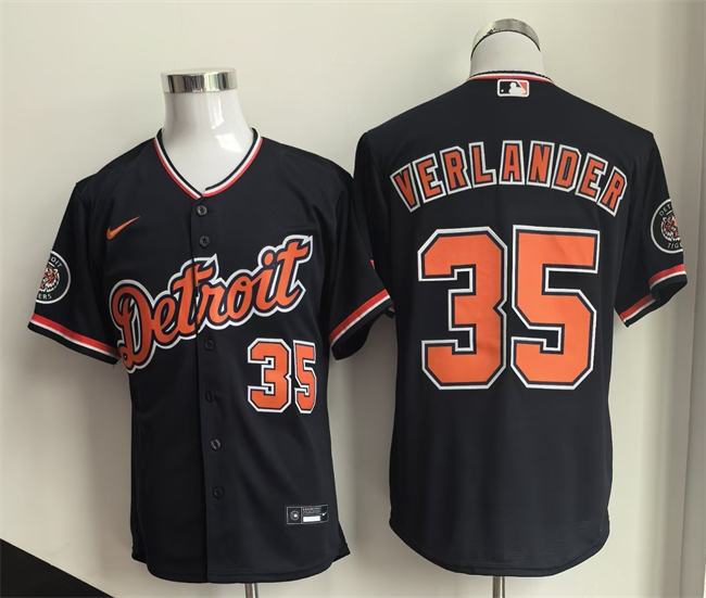 Men's Detroit Tigers #35 Justin Verlander Black 2026 Cool Base Stitched Baseball Jersey