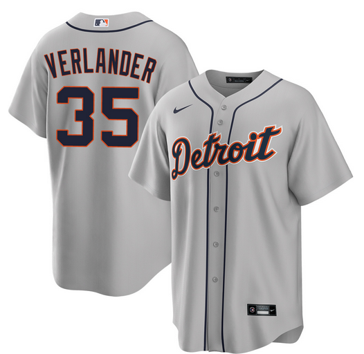 Men's Detroit Tigers #35 Justin Verlander Grey 2026 Road Stitched Baseball Jersey Men's Detroit Tigers #35 Justin Verlander Grey 2026 Road Stitched Baseball Jersey