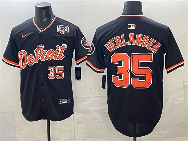 Men's Detroit Tigers #35 Justin Verlander Navy 2026 Alternate USA 250' Patch Vapor Premier Limited Stitched Baseball Jersey Men's Detroit Tigers #35 Justin Verlander Navy 2026 Alternate USA 250' Patch Vapor Premier Limited Stitched Baseball Jersey