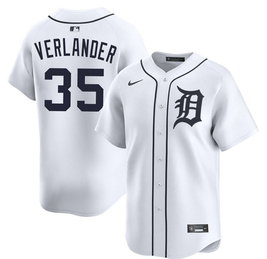 Men's Detroit Tigers #35 Justin Verlander White 2026 Home Limited Stitched Baseball Jersey Men's Detroit Tigers #35 Justin Verlander White 2026 Home Limited Stitched Baseball Jersey
