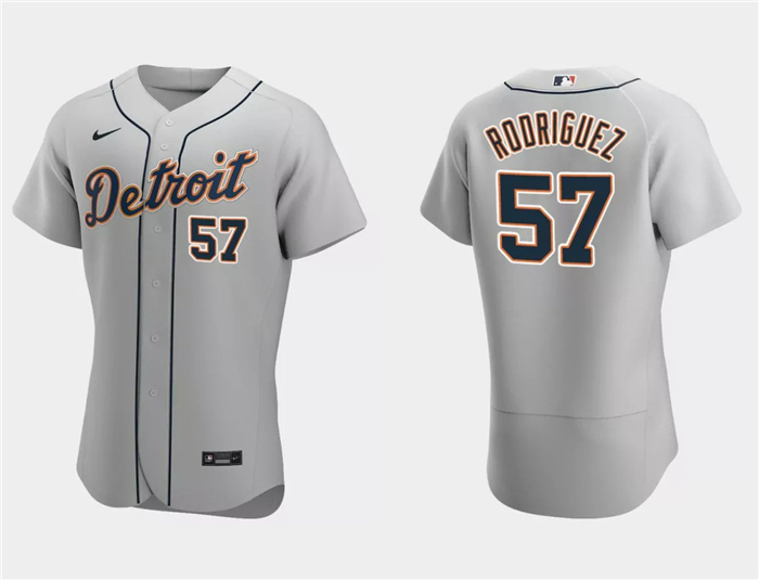 Men's Detroit Tigers #57 Eduardo Rodriguez Grey Flex Base Stitched Jersey Men's Detroit Tigers #57 Eduardo Rodriguez Grey Flex Base Stitched Jersey