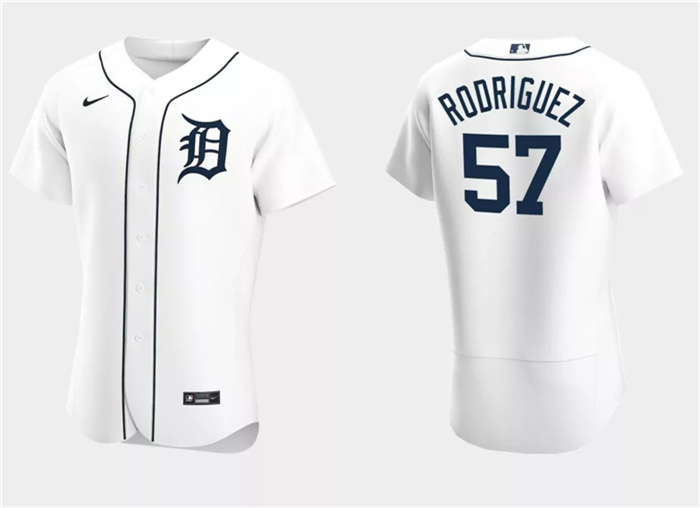 Men's Detroit Tigers #57 Eduardo Rodriguez White Flex Base Stitched Jersey Men's Detroit Tigers #57 Eduardo Rodriguez White Flex Base Stitched Jersey
