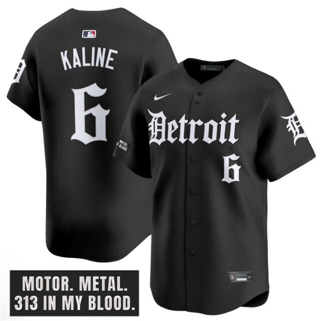 Men's Detroit Tigers #6 Al Kaline Black 'Motor Gothic Edition' Vapor Premier Limited Stitched Baseball Jersey