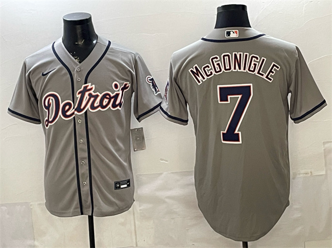 Men's Detroit Tigers #7 Kevin McGonigle Grey Cool Base Stitched Baseball Jersey Men's Detroit Tigers #7 Kevin McGonigle Grey Cool Base Stitched Baseball Jersey
