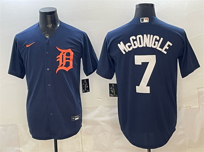 Men's Detroit Tigers #7 Kevin McGonigle Navy Cool Base Stitched Baseball Jersey Men's Detroit Tigers #7 Kevin McGonigle Navy Cool Base Stitched Baseball Jersey