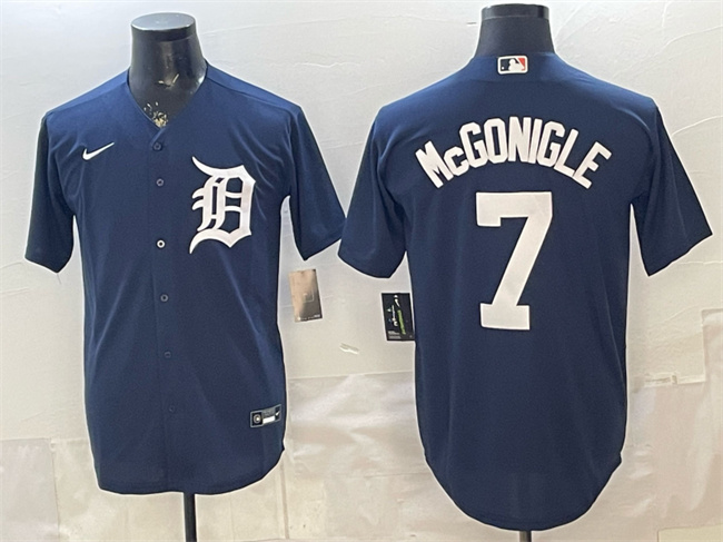 Men's Detroit Tigers #7 Kevin McGonigle Navy Cool Base Stitched Baseball Jersey s Men's Detroit Tigers #7 Kevin McGonigle Navy Cool Base Stitched Baseball Jersey s