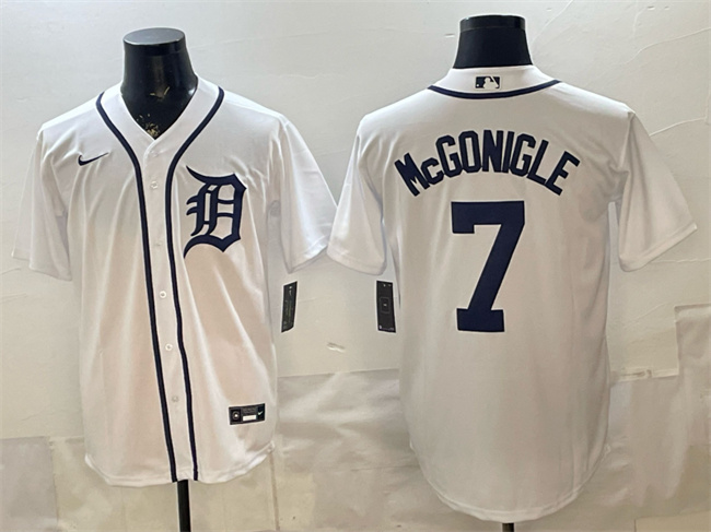 Men's Detroit Tigers #7 Kevin McGonigle White Cool Base Stitched Baseball Jersey Men's Detroit Tigers #7 Kevin McGonigle White Cool Base Stitched Baseball Jersey