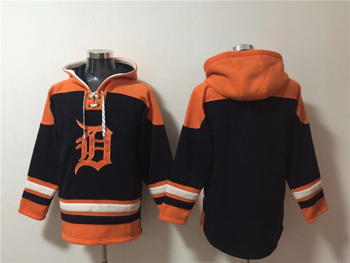 Men's Detroit Tigers Blank Black Orange Lace-Up Pullover Hoodie Men's Detroit Tigers Blank Black Orange Lace-Up Pullover Hoodie