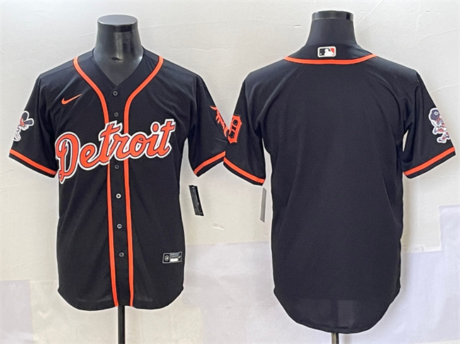 Men's Detroit Tigers Blank Black With Patch Cool Base Stitched Baseball Jersey