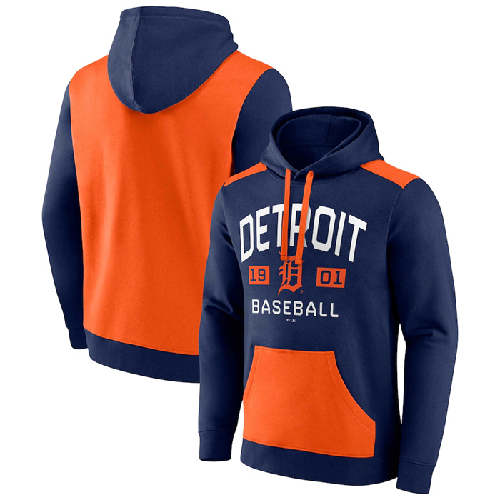 Men's Detroit Tigers Navy Orange Chip In Pullover Hoodie Men's Detroit Tigers Navy Orange Chip In Pullover Hoodie