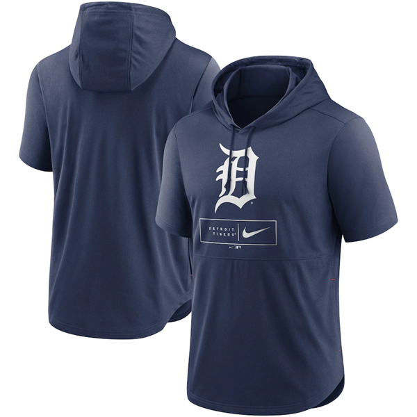 Men's Detroit Tigers Navy Short Sleeve Pullover Hoodie Men's Detroit Tigers Navy Short Sleeve Pullover Hoodie