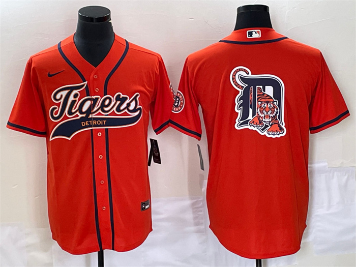 Men's Detroit Tigers Orange Team Big Logo Cool Base Stitched Baseball Jersey Men's Detroit Tigers Orange Team Big Logo Cool Base Stitched Baseball Jersey