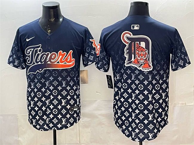 Men's Detroit Tigers Team Big Logo Navy With Patch Vapor Premier Limited Stitched Baseball Jersey Men's Detroit Tigers Team Big Logo Navy With Patch Vapor Premier Limited Stitched Baseball Jersey