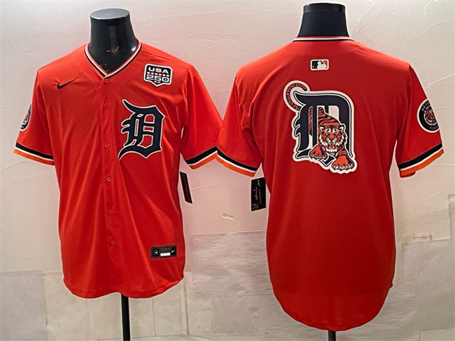 Men's Detroit Tigers Team Big Logo Orange 2026 Alternate USA 250' Patch Vapor Premier Limited Stitched Baseball Jersey Men's Detroit Tigers Team Big Logo Orange 2026 Alternate USA 250' Patch Vapor Premier Limited Stitched Baseball Jersey