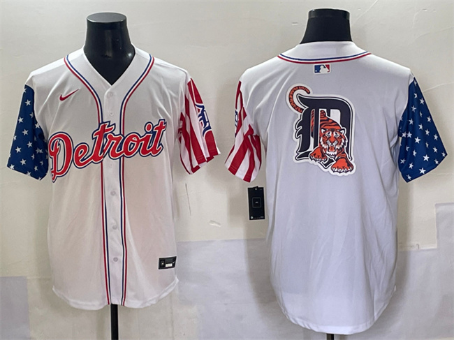 Men's Detroit Tigers Team Big Logo White 2025 Memorial Day Vapor Premier Limited Stitched Baseball Jersey