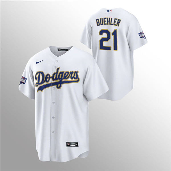 Men's Dodgers #21 Walker Buehler White 2021 Gold Program Replica Jersey