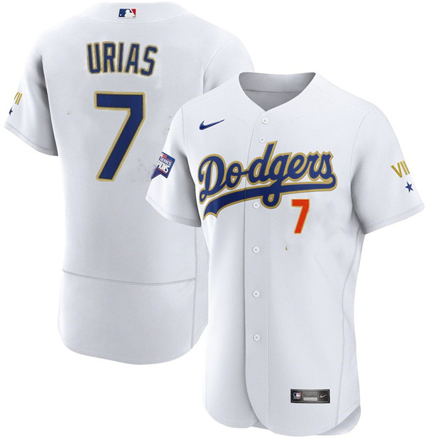 Men's Dodgers #7 Julio Urias White Golden program champion Jersey white