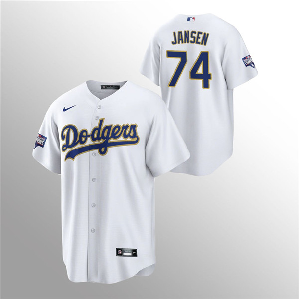 Men's Dodgers #74 Kenley Jansen White 2021 Gold Program Replica Jersey