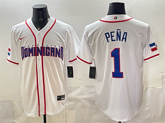 Men's Dominican Republic Baseball #1 Jeremy Pena White 2026 World Baseball Classic Home Stadium Stitched Jersey Men's Dominican Republic Baseball #1 Jeremy Pena White 2026 World Baseball Classic Home Stadium Stitched Jersey