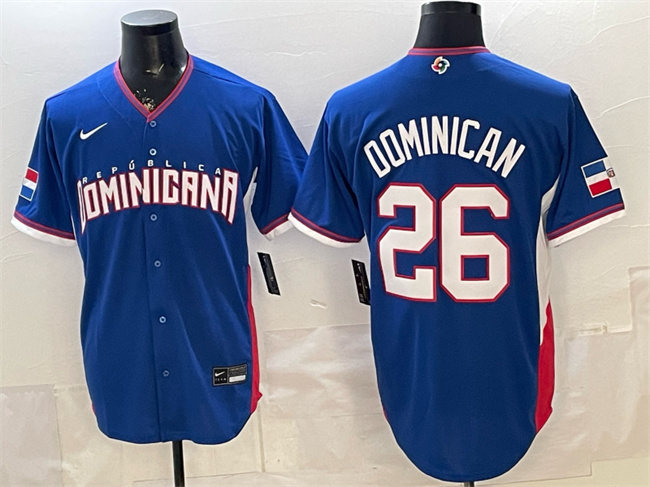Men's Dominican Republic Baseball #26 Dominican Royal 2026 World Baseball Classic Road Stadium Stitched Jersey