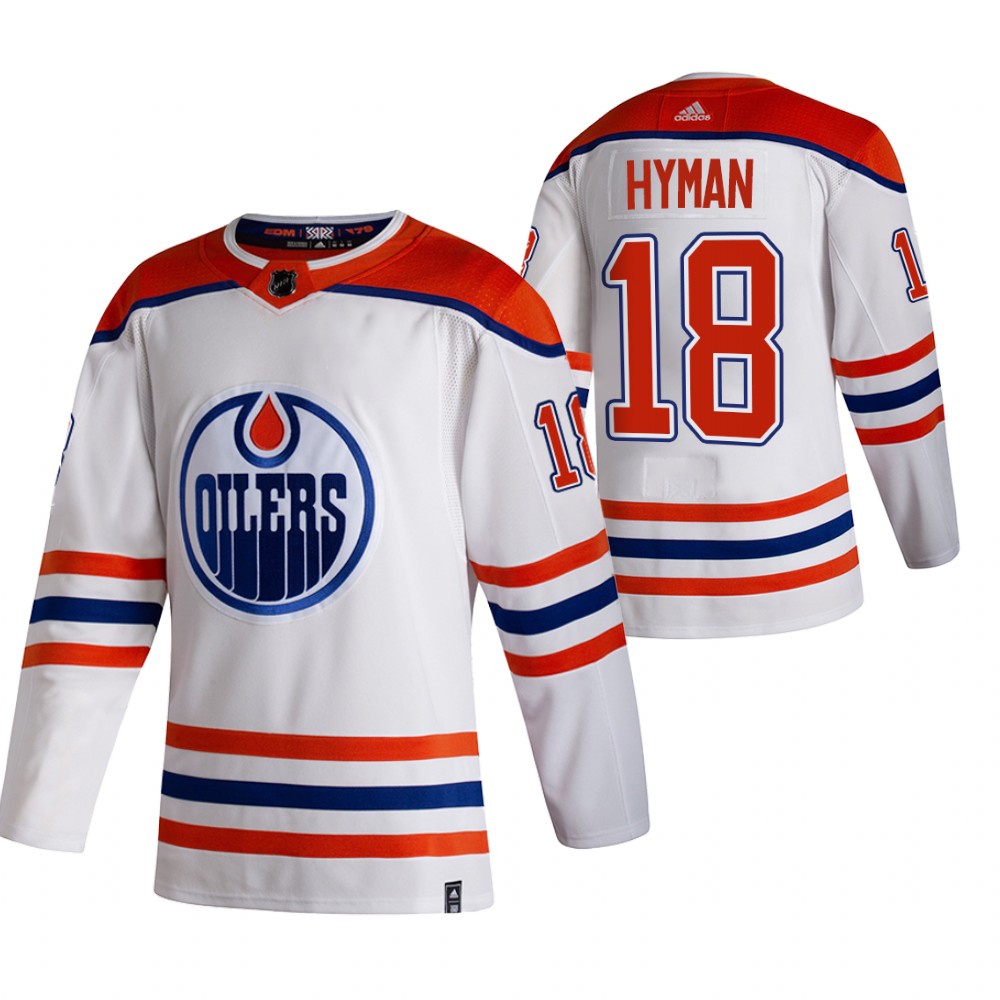 Men's Edmonton Oilers #18 Zach Hyman 2021 Reverse Retro White Stitched Jersey Men's Edmonton Oilers #18 Zach Hyman 2021 Reverse Retro White Stitched Jersey
