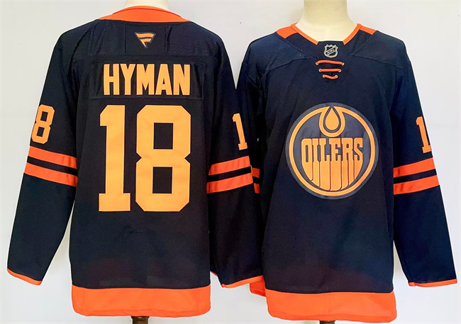 Men's Edmonton Oilers #18 Zach Hyman Navy 2024-25 Stitched Jersey Men's Edmonton Oilers #18 Zach Hyman Navy 2024-25 Stitched Jersey
