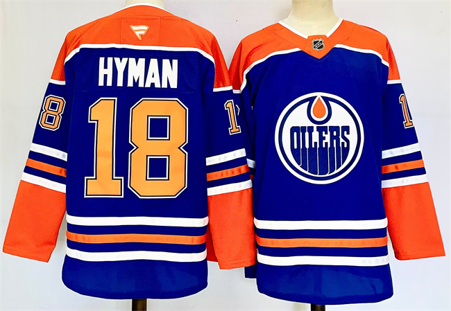 Men's Edmonton Oilers #18 Zach Hyman Royal 2024-25 Stitched Jersey Men's Edmonton Oilers #18 Zach Hyman Royal 2024-25 Stitched Jersey