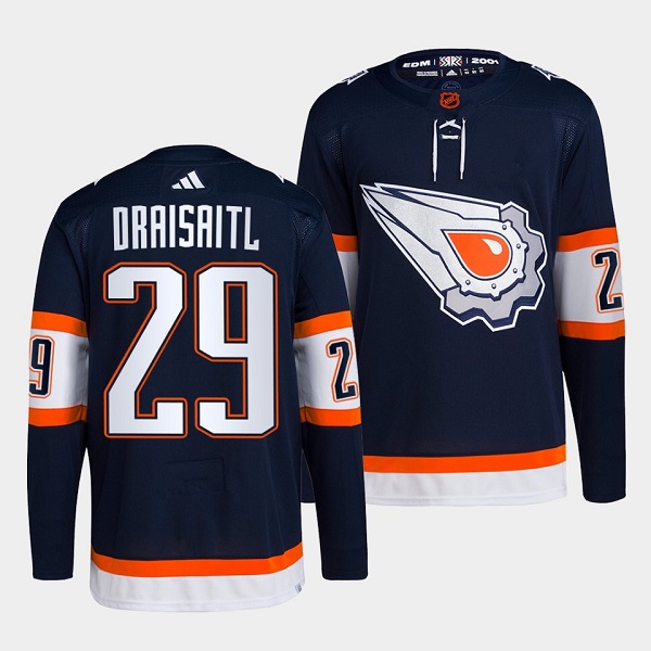 Men's Edmonton Oilers #29 Leon Draisaitl Navy 2022-23 Reverse Retro Stitched Jersey Men's Edmonton Oilers #29 Leon Draisaitl Navy 2022-23 Reverse Retro Stitched Jersey