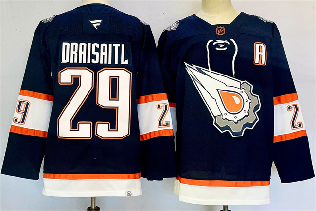 Men's Edmonton Oilers #29 Leon Draisaitl Navy 2024-25 With A Patch Reverse Retro Stitched Jersey Men's Edmonton Oilers #29 Leon Draisaitl Navy 2024-25 With A Patch Reverse Retro Stitched Jersey