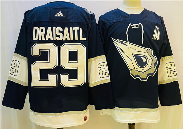 Men's Edmonton Oilers #29 Leon Draisaitl Navy White Stitched Jersey Men's Edmonton Oilers #29 Leon Draisaitl Navy White Stitched Jersey