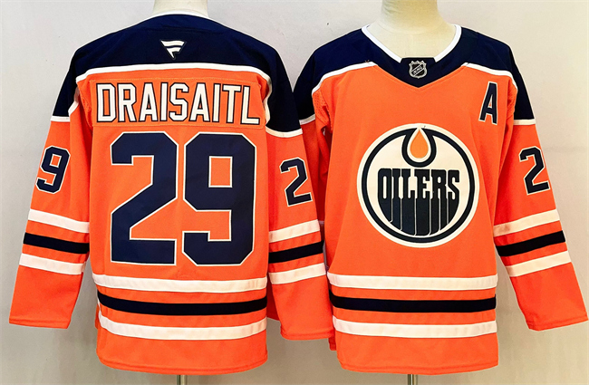 Men's Edmonton Oilers #29 Leon Draisaitl Orange 2025 Stitched Hockey Jersey Men's Edmonton Oilers #29 Leon Draisaitl Orange 2025 Stitched Hockey Jersey