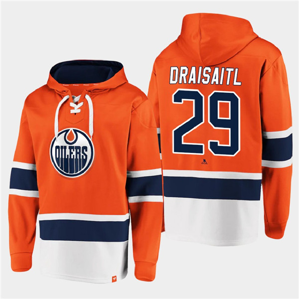 Men's Edmonton Oilers #29 Leon Draisaitl Orange All Stitched Sweatshirt Hoodie Men's Edmonton Oilers #29 Leon Draisaitl Orange All Stitched Sweatshirt Hoodie