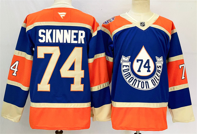 Men's Edmonton Oilers #74 Stuart Skinner Royal 2024-25 Heritage Classic Primegreen Stitched Jersey Men's Edmonton Oilers #74 Stuart Skinner Royal 2024-25 Heritage Classic Primegreen Stitched Jersey