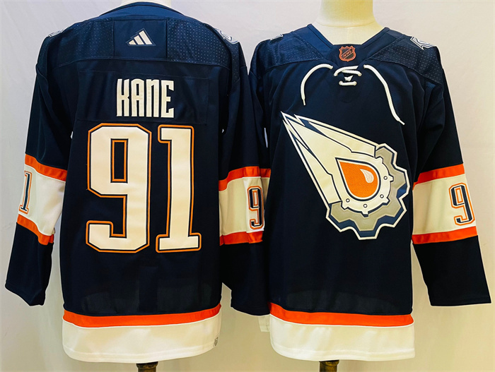 Men's Edmonton Oilers #91 Evander Kane Navy 2022-23 Reverse Retro Stitched Jersey Men's Edmonton Oilers #91 Evander Kane Navy 2022-23 Reverse Retro Stitched Jersey
