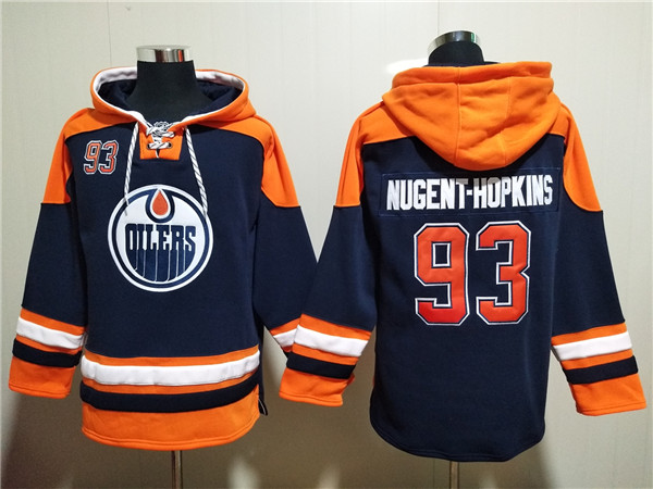 Men's Edmonton Oilers #93 Ryan Nugent-Hopkins Navy Lace-Up Pullover Hoodie Men's Edmonton Oilers #93 Ryan Nugent-Hopkins Navy Lace-Up Pullover Hoodie