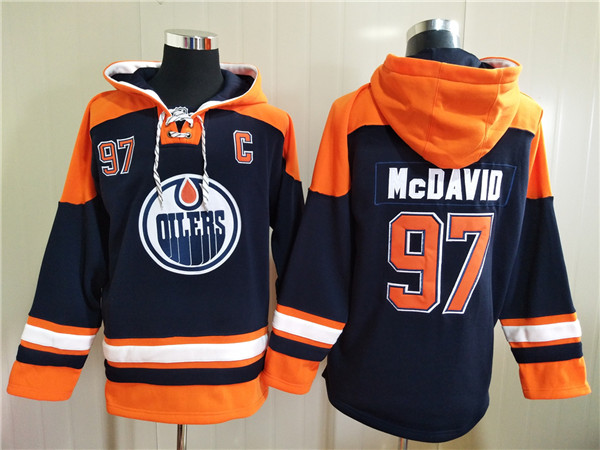 Men's Edmonton Oilers #97 Connor McDavid Navy Ageless Must-Have Lace-Up Pullover Hoodie Men's Edmonton Oilers #97 Connor McDavid Navy Ageless Must-Have Lace-Up Pullover Hoodie