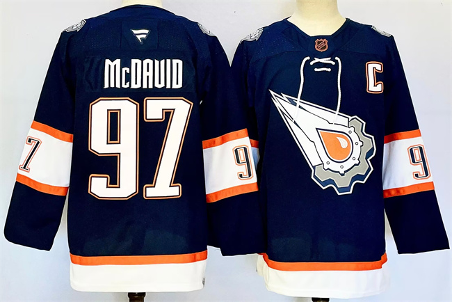 Men's Edmonton Oilers #97 Connor McDavid Navy With C Patch Reverse Retro Stitched Jersey Men's Edmonton Oilers #97 Connor McDavid Navy With C Patch Reverse Retro Stitched Jersey
